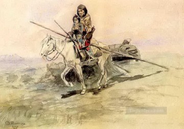 horse cats Painting - indian on horseback with a child 1901 Charles Marion Russell American Indians